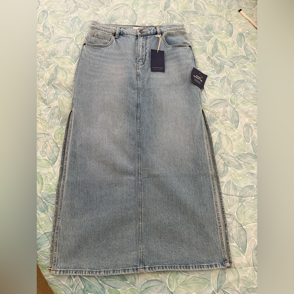 NWT Oliver Logan Dylan Mid Rise Maxi Denim Skirt